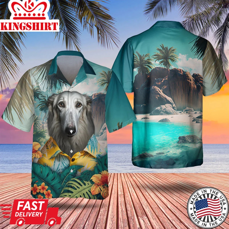 Borzoi 3D Trendy Hawaiian Shirt For Men, Dog Trendy Hawaiian Shirt, Men's Hawaii Shirt, Summer Gifts For Dog Lover