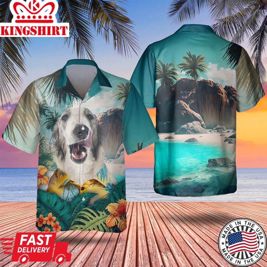 Borzoi 3D Trendy Hawaiian Shirt For Men, Men's Hawaii Shirt, Dog Lover Apparel, Summer Gifts