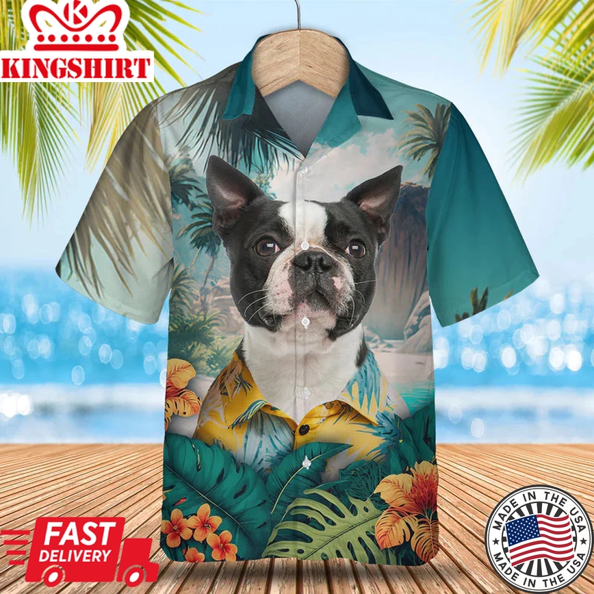 Boston Terrier 3D Trendy Hawaiian Shirt For Men, Dog Trendy Hawaiian Shirt, Men's Hawaii Shirt, Summer Gifts For Dog Lover