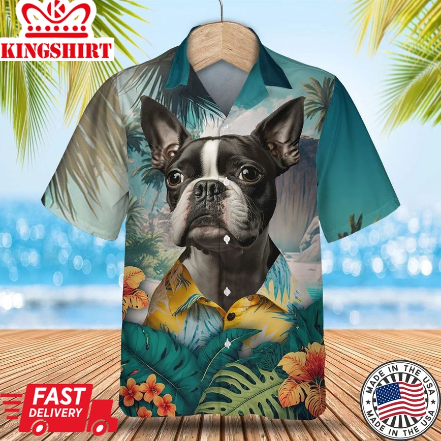 Boston Terrier Ai - 3D Tropical Trendy Hawaiian Shirt