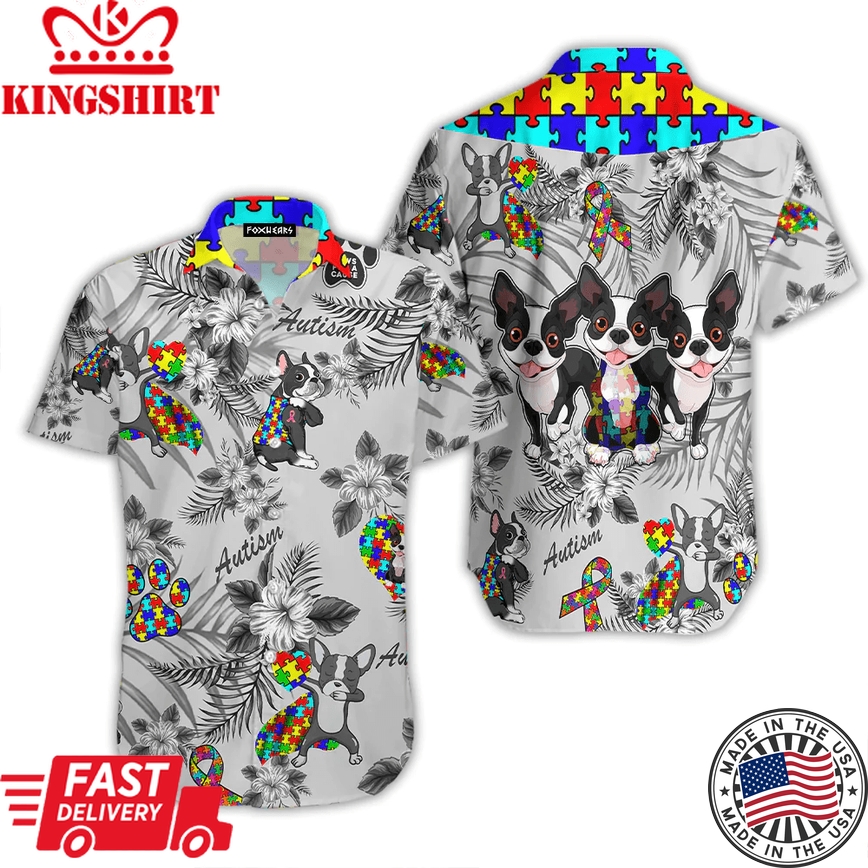 Boston Terrier Autism Trendy Hawaiian Shirt