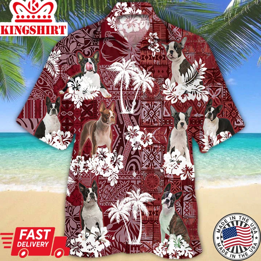 Boston Terrier Red Trendy Hawaiian Shirt, Gift For Dog Lover Shirts, Animal Summer Shirts, Trendy Hawaiian Shirt Men