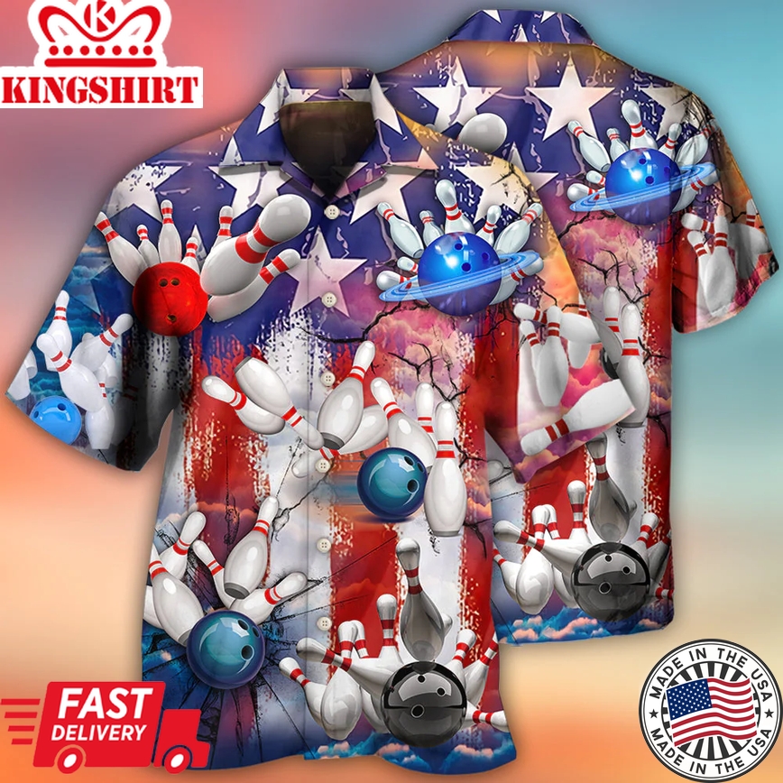 Bowling Aloha Trendy Hawaiian Shirts For Summer, Usa Flag Independence Day Patriotic Trendy Hawaiian Shirts For Men Women