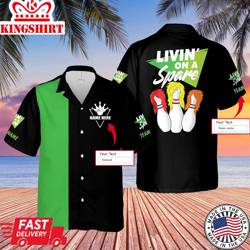 Bowling Custom Trendy Hawaiian Shirt, Custom Name And Team Name, Bowling Livin' On A Spare Shirt For Men, Women, Bowling Team