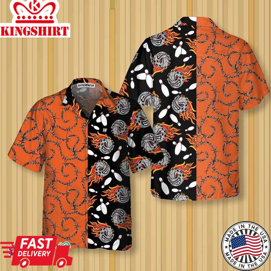 Bowling Fire Pattern Hawaiian Shirt, Flame Striking Bowling Shirt, Best Gift For Bowling Players