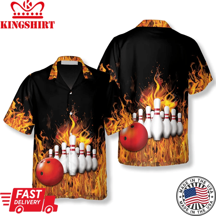 Bowling Flame Ball And Pins Bowling Trendy Hawaiian Shirt