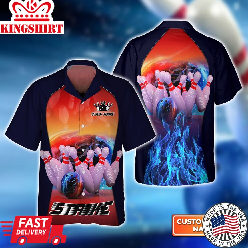 Bowling Game Strike Rot 3D Render Abstract Trendy Hawaiian Shirt, Bowling Trendy Hawaiian Shirt For Men, Women, Bowling Team Shirt