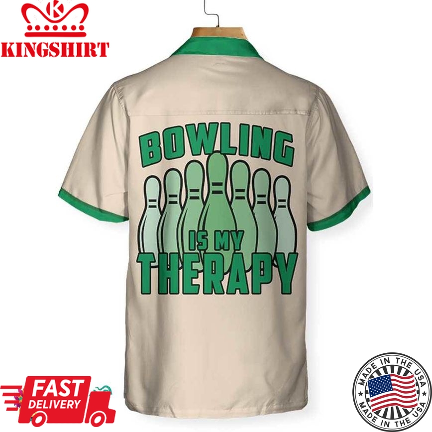 Bowling Is My Therapy Hawaiian Shirt, Green And White Bowling Shirt, Best Gift For Bowling Players