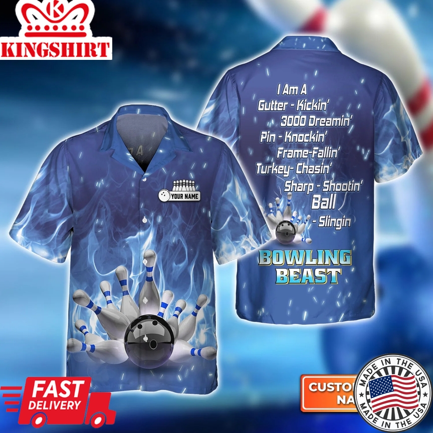 Bowling On Blue Fire Bowling Beast Trendy Hawaiian Shirt, Bowling Trendy Hawaiian Shirt For Men, Women, Bowling Team Shirt