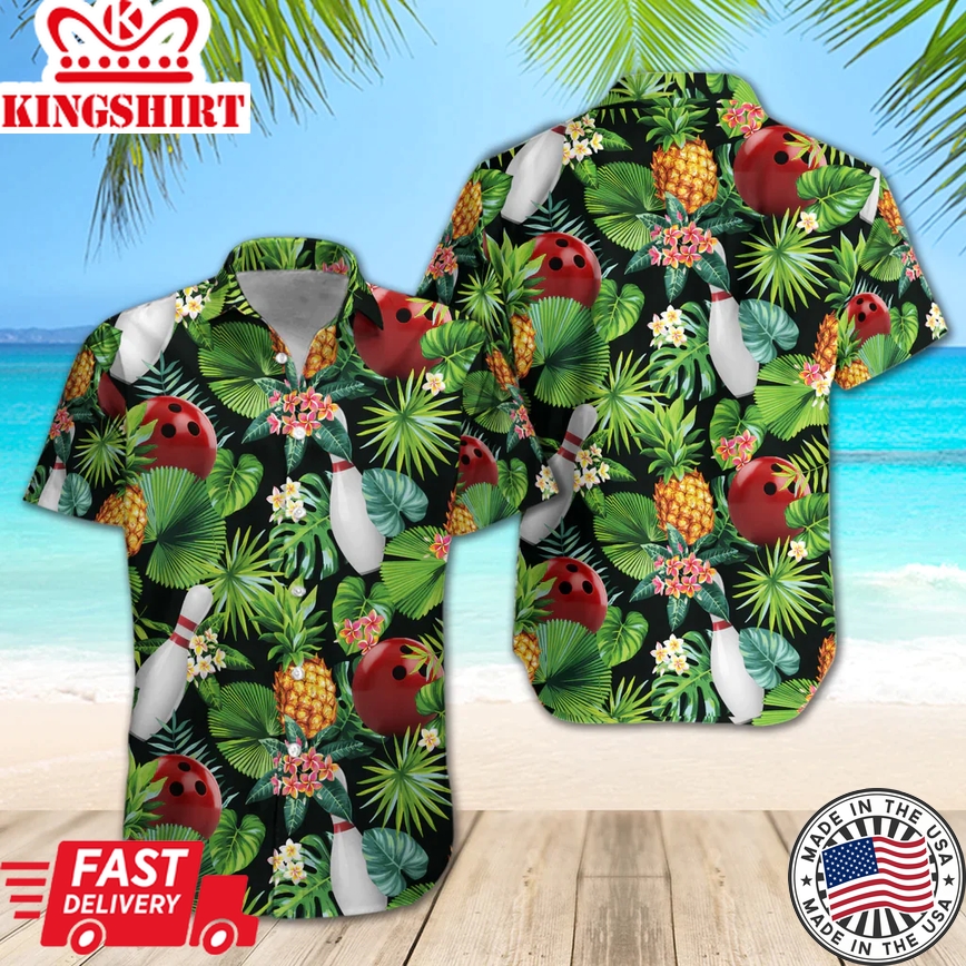 Bowling Pineapple Tropical Holiday Summer Cool Leaf Trendy Hawaiian Shirt