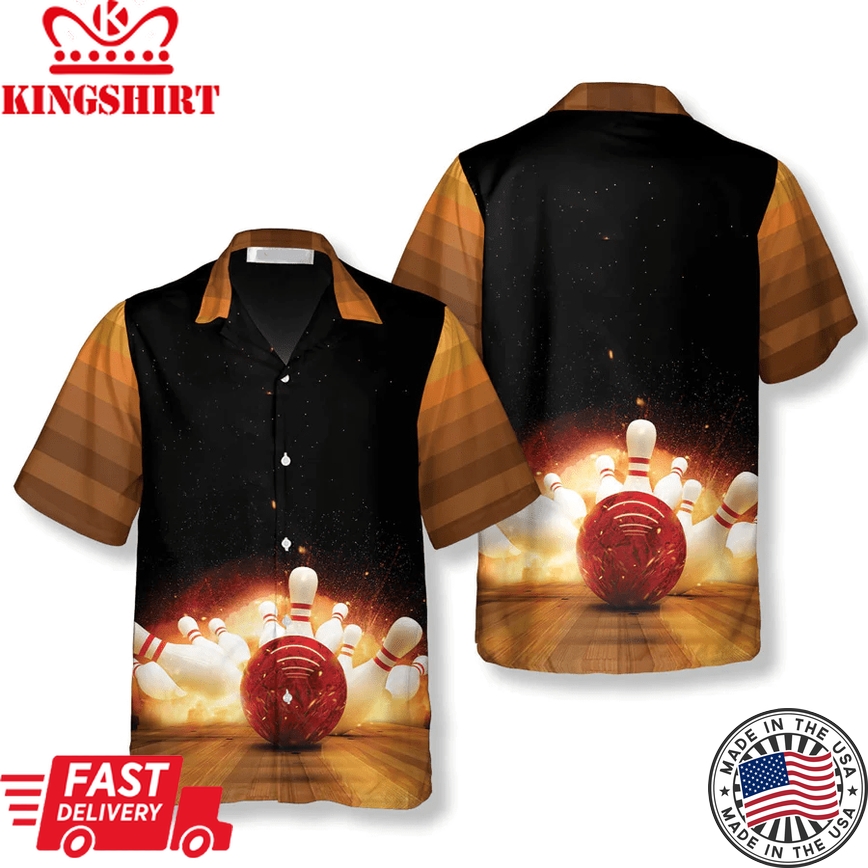 Bowling Strike Hit Fire Explosion Bowling Trendy Hawaiian Shirt