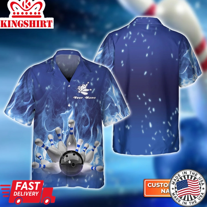 Bowling Trendy Hawaiian Shirt For Men, Women, Bowling Team Shirt, Bowling On Blue Fire Trendy Hawaiian Shirt