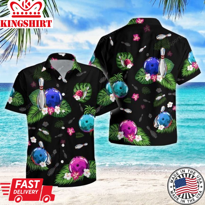 Bowling Tropical Trendy Hawaiian Shirt, Summer Gift, Trendy Hawaiian Shirts For Men, Aloha Beach Shirt, Unisex Trendy Hawaiian Shirt