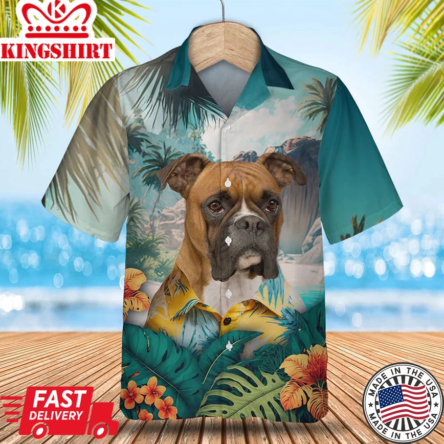 Boxer 3D Tropical Trendy Hawaiian Shirt, Dog Lover Trendy Hawaiian Shirt, Summer Gift For Men And Women