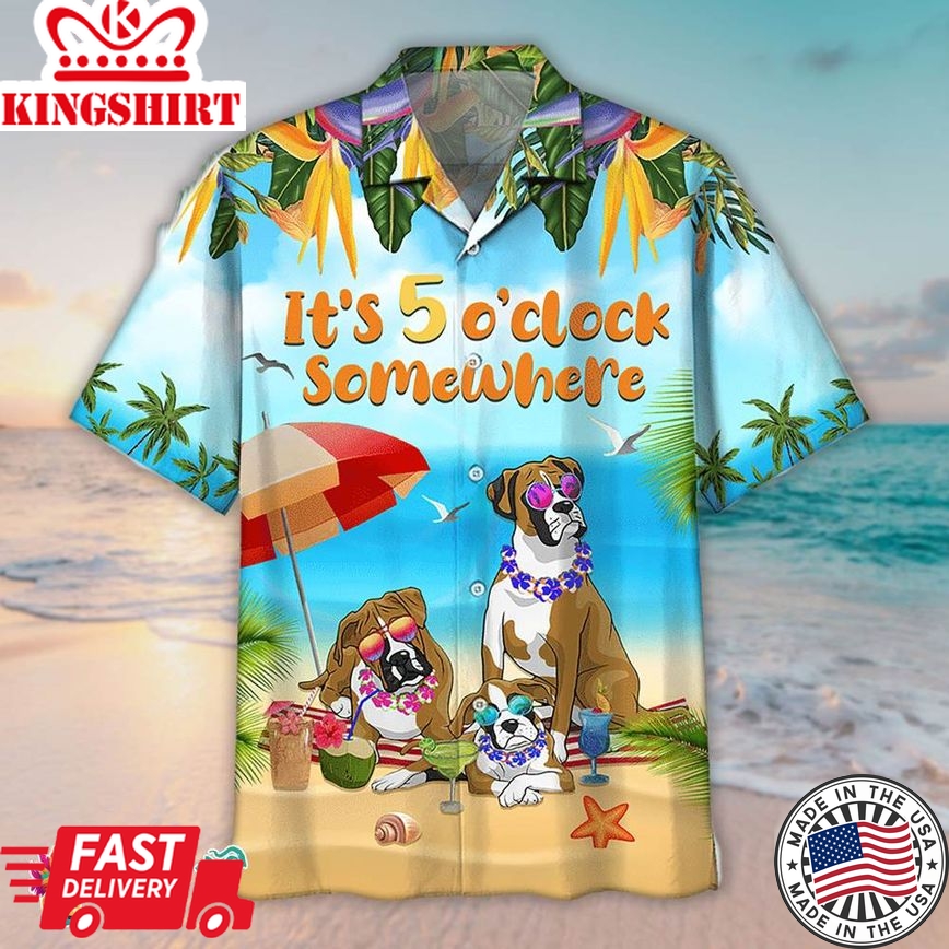 Boxer Beach It's 5 O'Clock Somewhere Aloha Hawaiian Aloha Beach Shirt