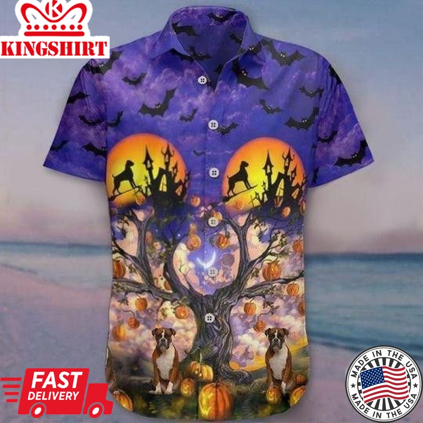 Boxer Halloween Trendy Hawaiian Shirt, Unisex Print Aloha Short Sleeve Casual Shirt