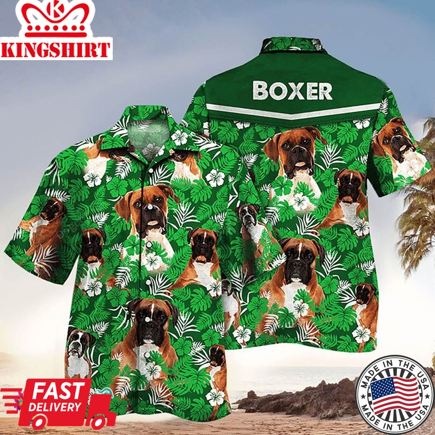 Boxer Hawaiian Shirt Green Floral Pattern Tropical, Aloha Hawaiian Shirts