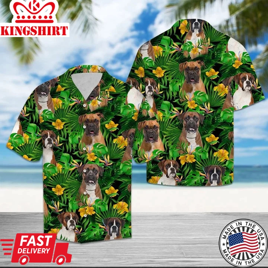 Boxer With Yellow Flowers Trendy Hawaiian Shirt, Dog Hawaii Shirt, Aloha Shirt For Men And Women