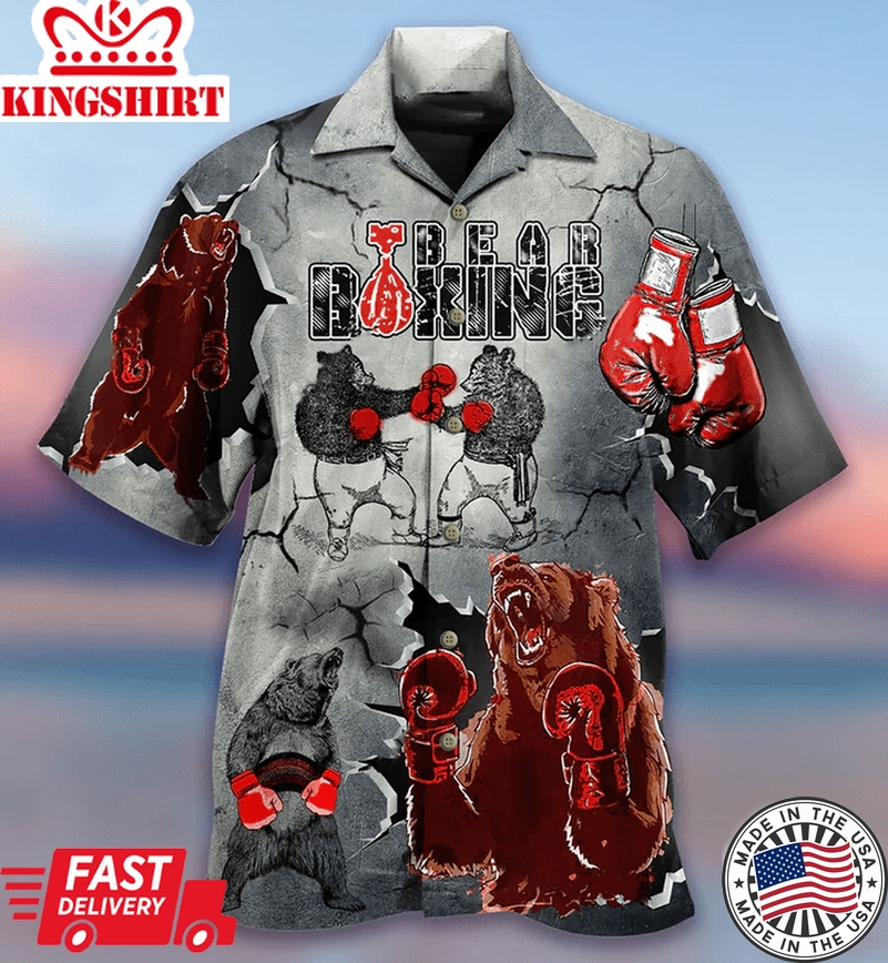 Boxing Bear Love It Trendy Hawaiian Shirt 3D, Bear Lover Trendy Hawaiian Shirt For Summer Gifts