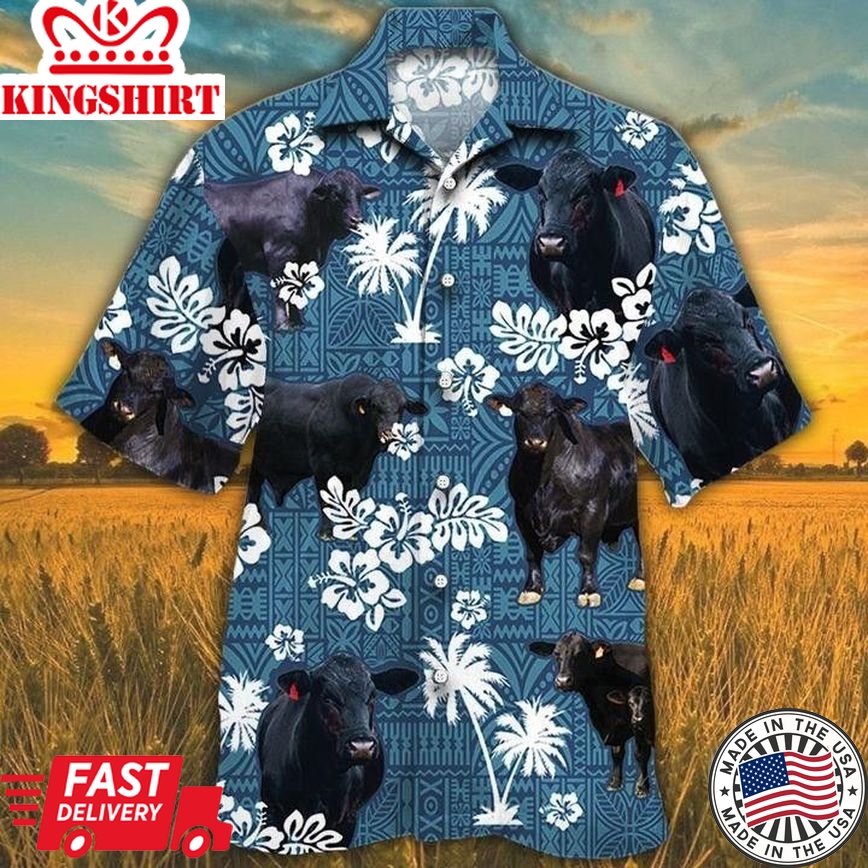 Brahman Angus Cattle Lover Hawaii Shirt Blue, Cow Trendy Hawaiian Shirt For Summer Gifts