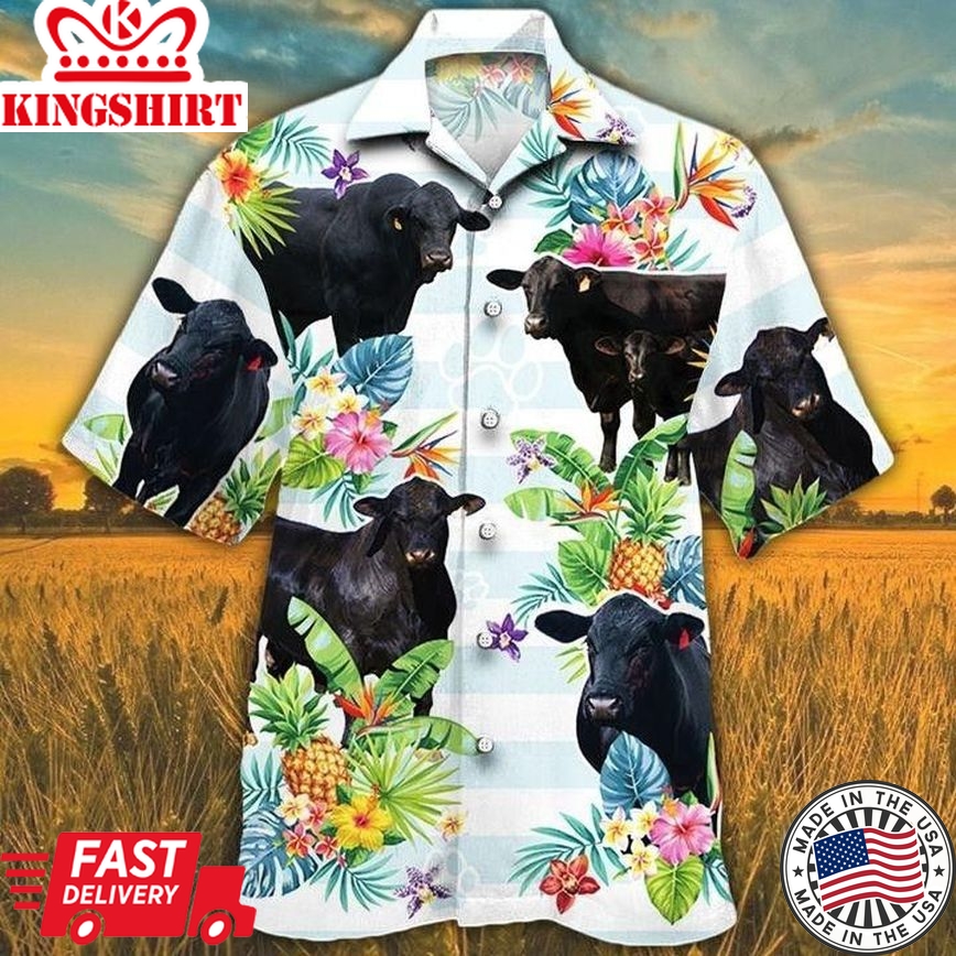 Brahman Angus Tropical Flower Hawaii Shirt, Cow Trendy Hawaiian Shirt For Summer Gifts