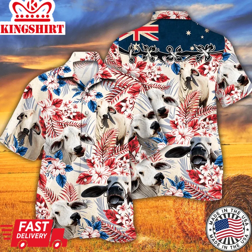 Brahman Cattle Lovers Australian Flag Trendy Hawaiian Shirt, Cow Trendy Hawaiian Shirt For Summer Gifts