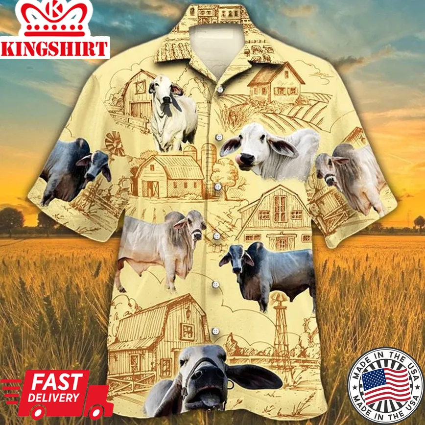 Brahman Cattle Lovers Farm Trendy Hawaiian Shirt, Cow Trendy Hawaiian Shirt For Summer Gifts