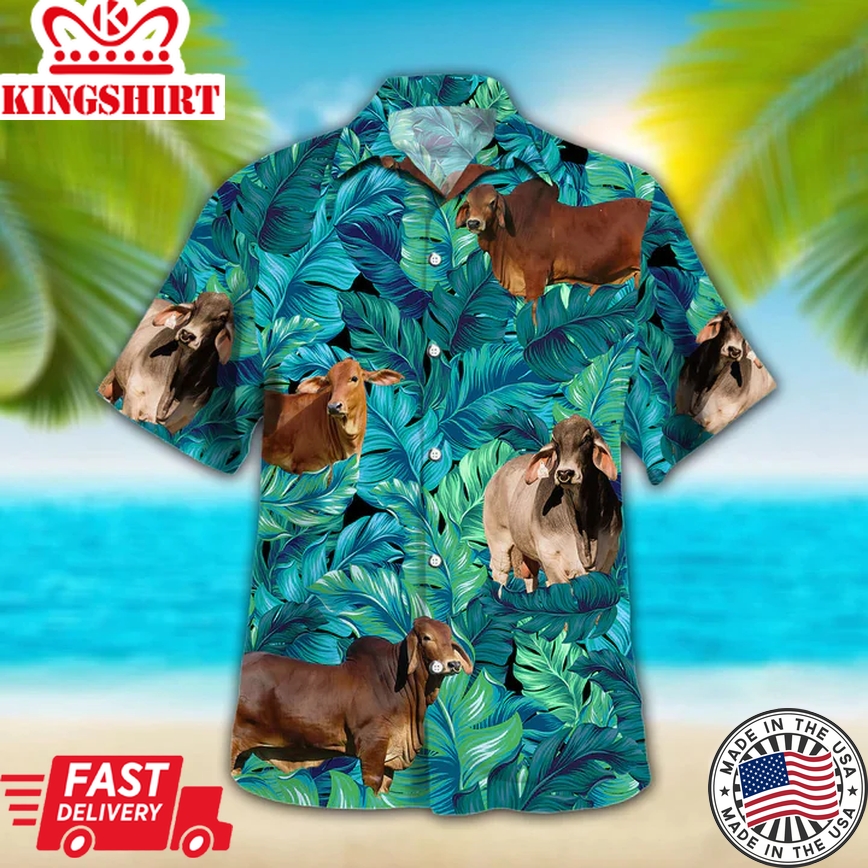 Brahman Cattle Lovers Trendy Hawaiian Shirt, Cow Trendy Hawaiian Shirt Vintage Flower, Short Sleeve Hawaiian Aloha Shirt For Men, Women