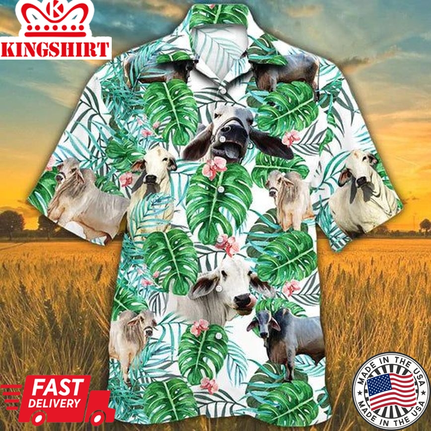 Brahman Cattle Lovers Tropical Plant Hawaiian Shirt