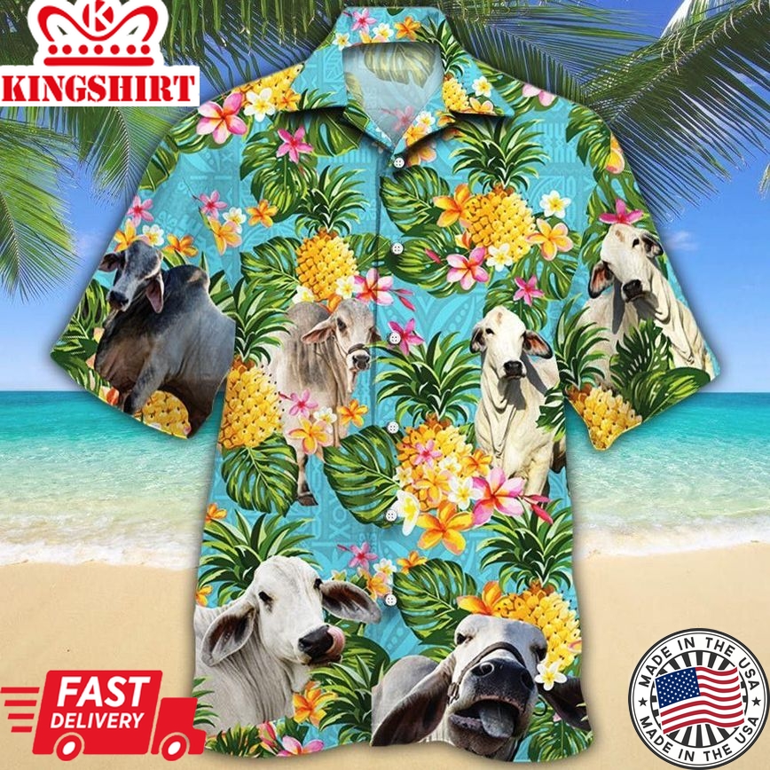 Brahman Cattle Shirt Green, Cow Trendy Hawaiian Shirt For Summer Gifts