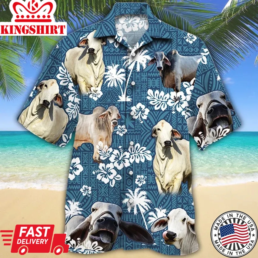 Brahman Cattle Trendy Hawaiian Shirt, Cow Trendy Hawaiian Shirt For Summer Gifts