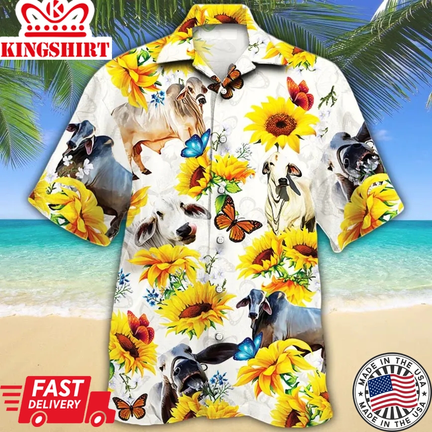 Brahman Cattle Trendy Hawaiian Shirt White, Cow Trendy Hawaiian Shirt For Summer Gifts