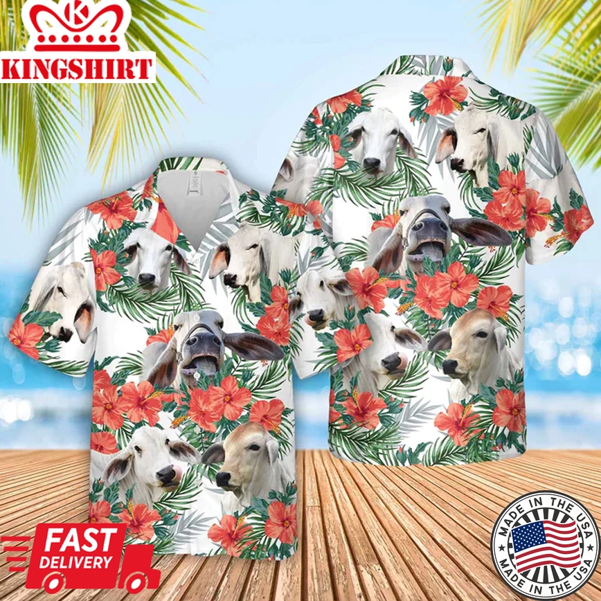 Brahman Cow Hawaiian Flowers Trendy Hawaiian Shirt, Gift For Farm Clothing, Summer Gift For Men And Women