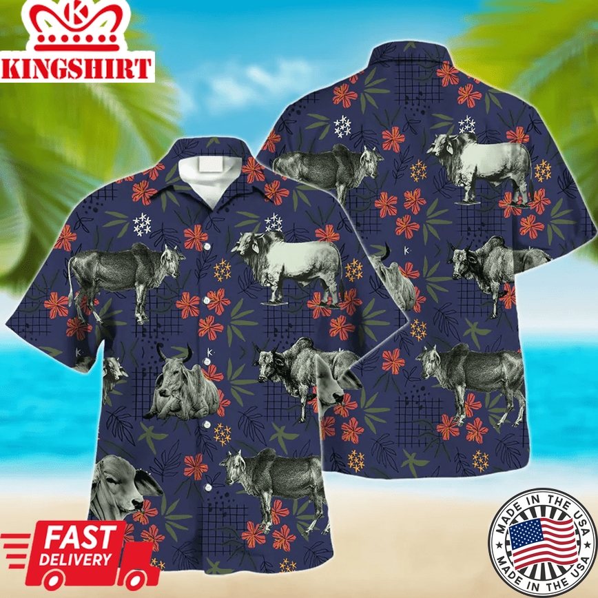 Brahman Cow Trendy Hawaiian Shirt, Animal Trendy Hawaiian Shirts, Farmer Shirt For Men And Women