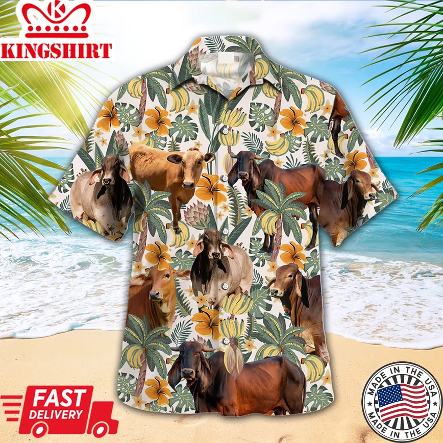 Brahman Trendy Hawaiian Shirt, Animal Trendy Hawaiian Shirts, Cow Lover Shirt, Farmer Shirt For Men And Women