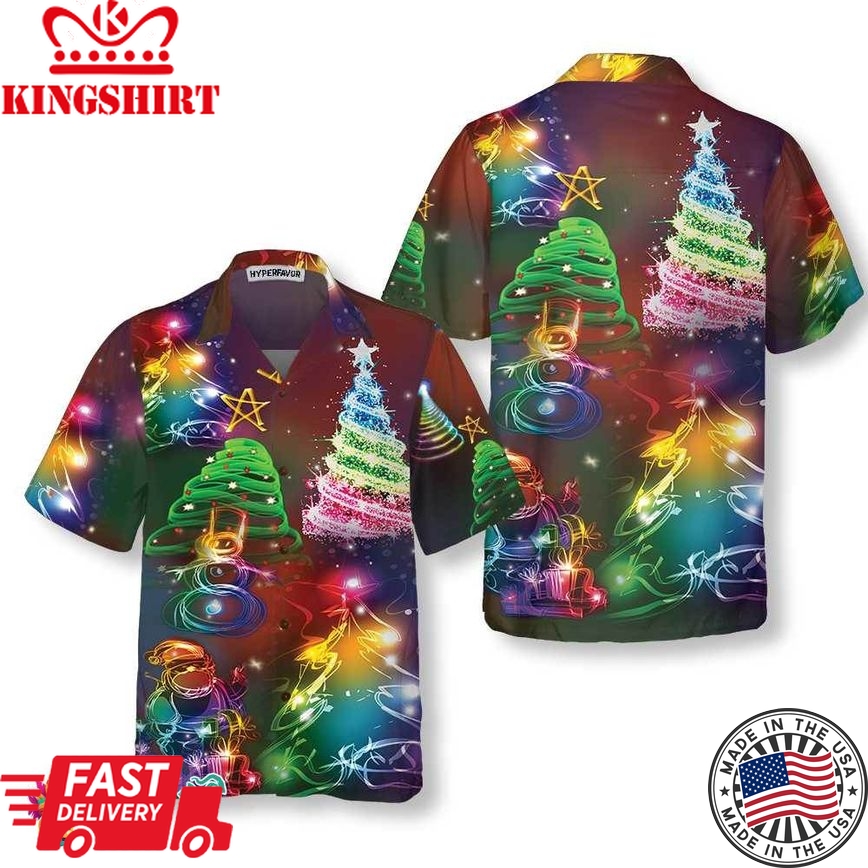 Bright Night Merry Christmas Hawaiian Shirt, 3D Colorful Christmas Tree Shirt, Best Gift For Christmas