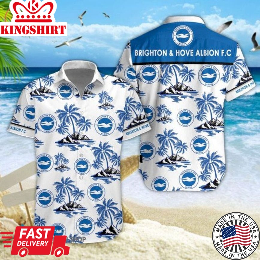 Brighton & Hove Albion Fc White Coconut Tree Island Trendy Hawaiian Shirt Aloha Shirt