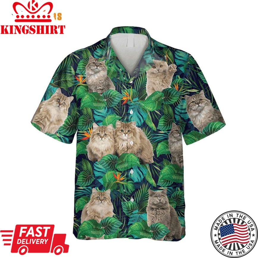 British Longhaired Cats, Green Cat Trendy Hawaiian Shirt Perfect Gifts For Your Loved Ones