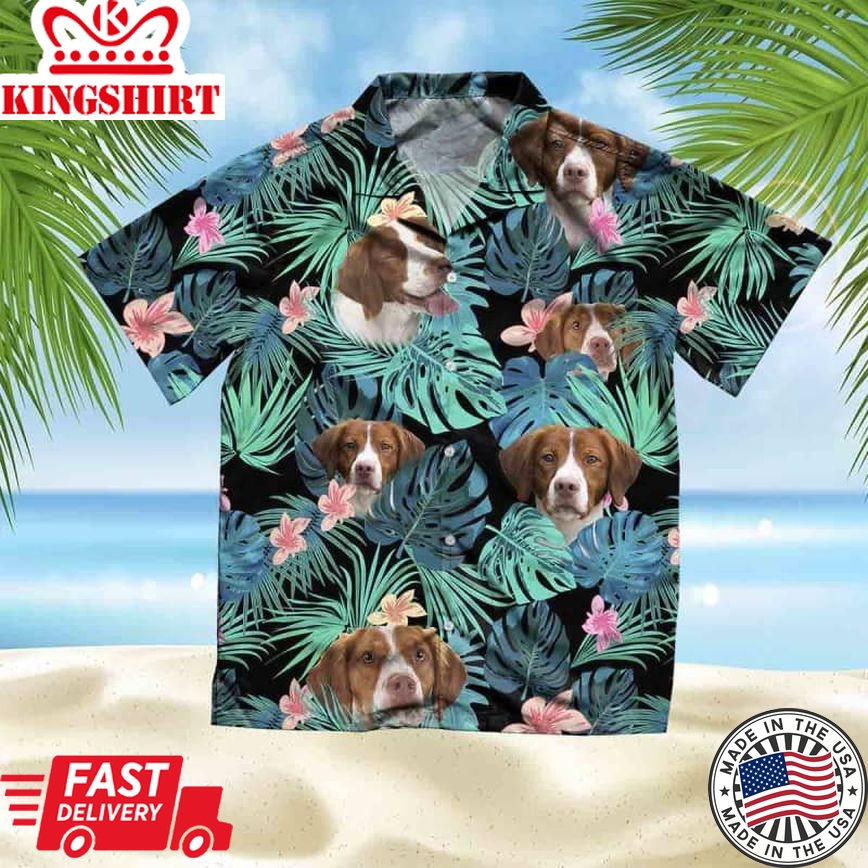 Brittany Trendy Hawaiian Shirt, Dog Summer Leaves Trendy Hawaiian Shirt, Unisex Print Aloha Short Sleeve Casual Shirt Summer Gifts