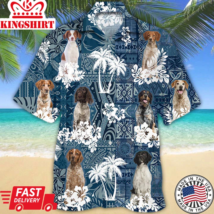 Brittany Trendy Hawaiian Shirt, Men's Trendy Hawaiian Shirt Button Down Short Sleeves, Gift For Dog Lovers