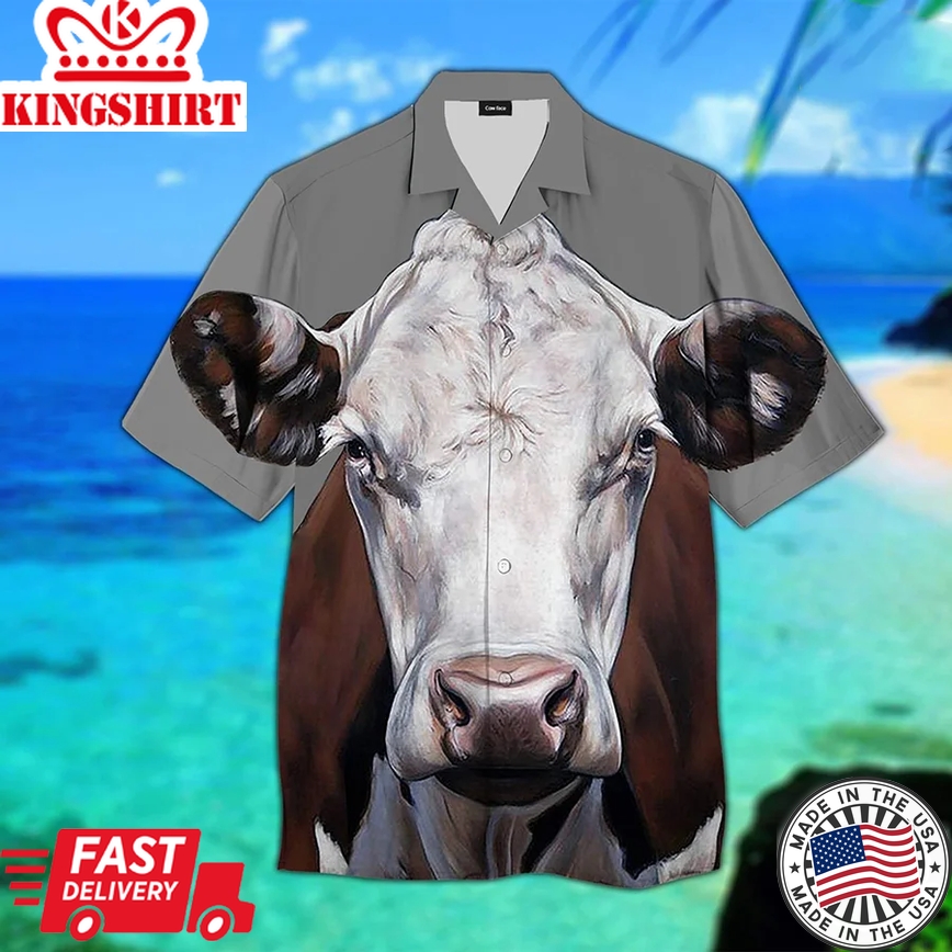 Brow Cow Face 3D Trendy Hawaiian Shirt, Gift For Cow Lovers