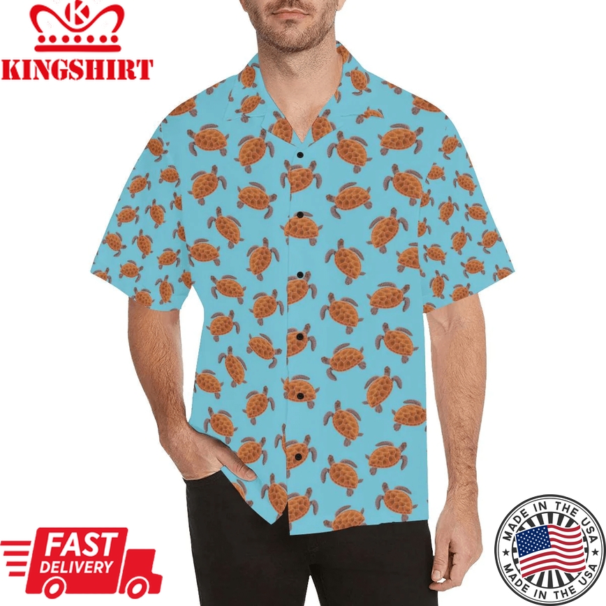 Brow Sea Turtle Print Pattern Trendy Hawaiian Shirt, Turtle Lover Trendy Hawaiian Shirt For