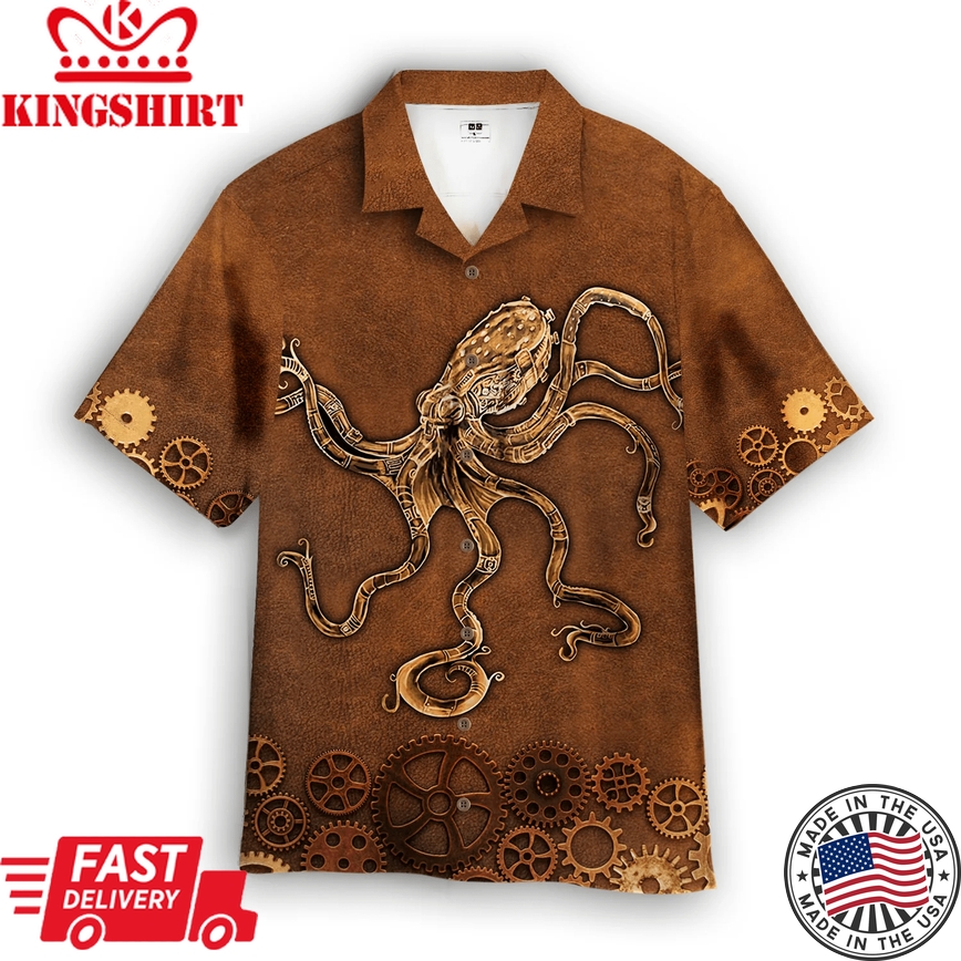 Brown Octopus Steampunk Aloha Trendy Hawaiian Shirts