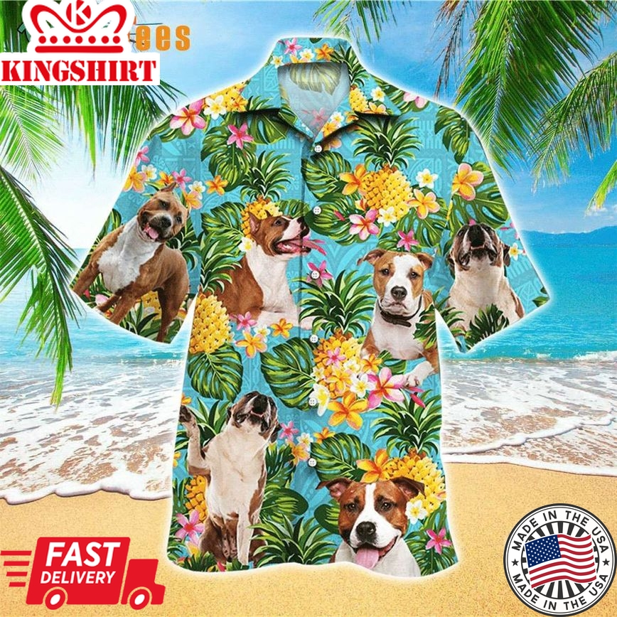 Brown Staffordshire Bull Terrier Pineapple Pattern, Dog Trendy Hawaiian Shirt Perfect Gifts For Your Loved Ones