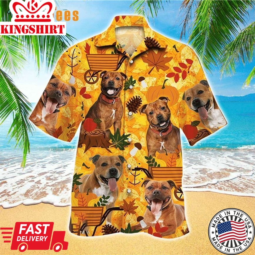 Brown Staffordshire Bull Terrier Trendy Hawaiian Shirt, Dog Trendy Hawaiian Shirt Perfect Gifts For Your Loved Ones