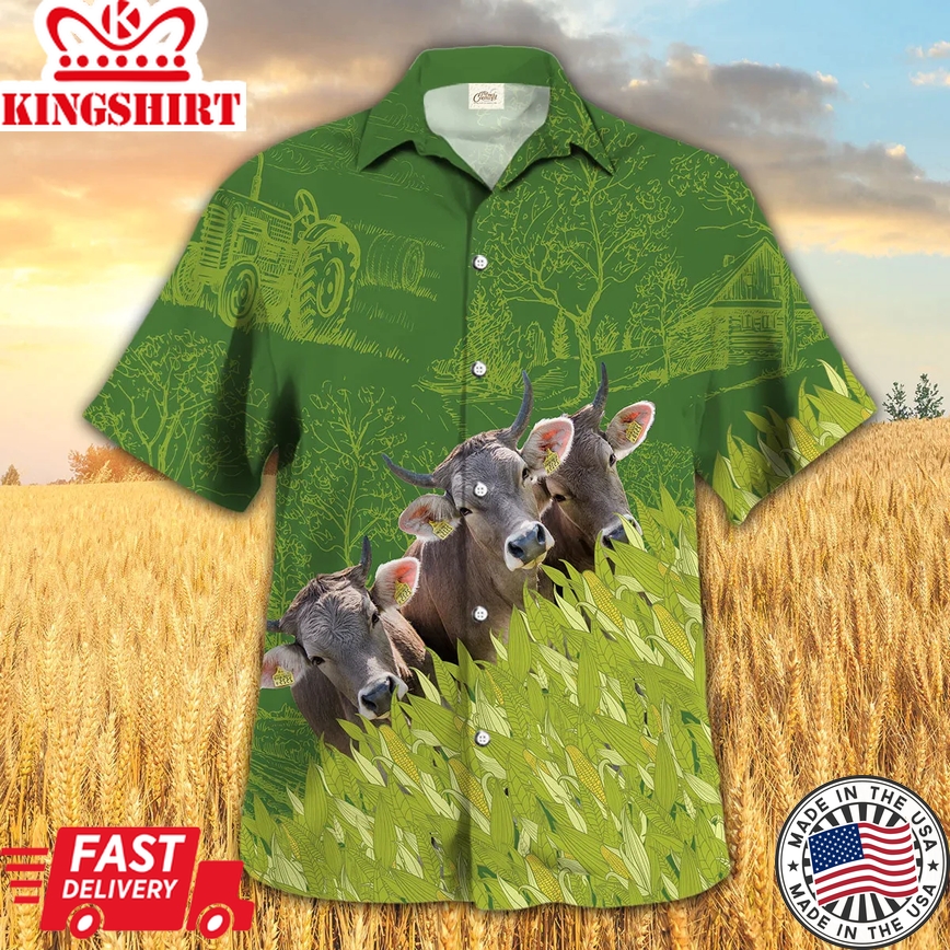 Brown Swiss Farm Corn Pattern Trendy Hawaiian Shirt, Summer Trendy Hawaiian Shirt For Men And Women