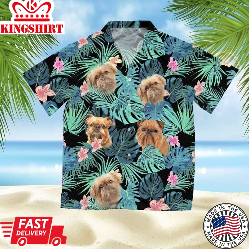 Brussels Griffon Trendy Hawaiian Shirt, Dog Summer Leaves Trendy Hawaiian Shirt, Unisex Print Aloha Short Sleeve Casual Shirt Summer Gifts