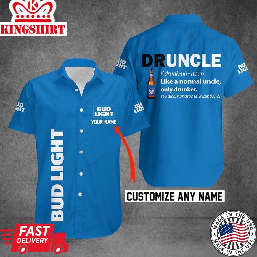 Bud Light Druncle Edition Custom Name Aloha Shirt