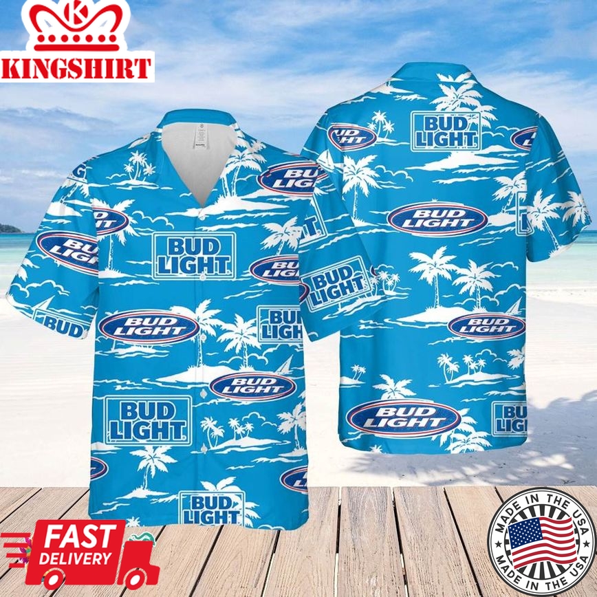 Bud Light Hawaiian Beach Pattern Shirt, Hawaii Beer Shirt, Bud Light Hawaiian Summer Shirt, Bud Light Aloha Shirt