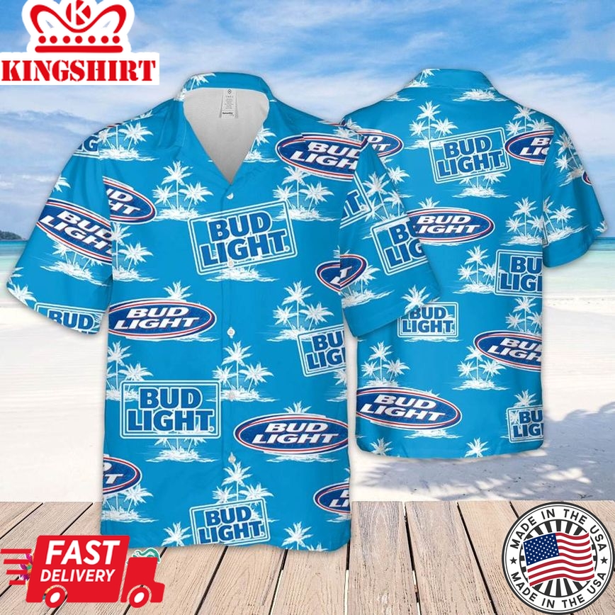 Bud Light Hawaiian Coconut Island Pattern Hawaiian Beer Lover Shirt, Classic Flowers Beer Aloha Shirt